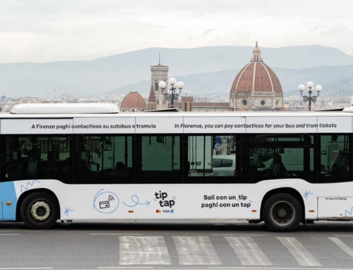 TipTap advertising on a bus wrap in Tuscany.