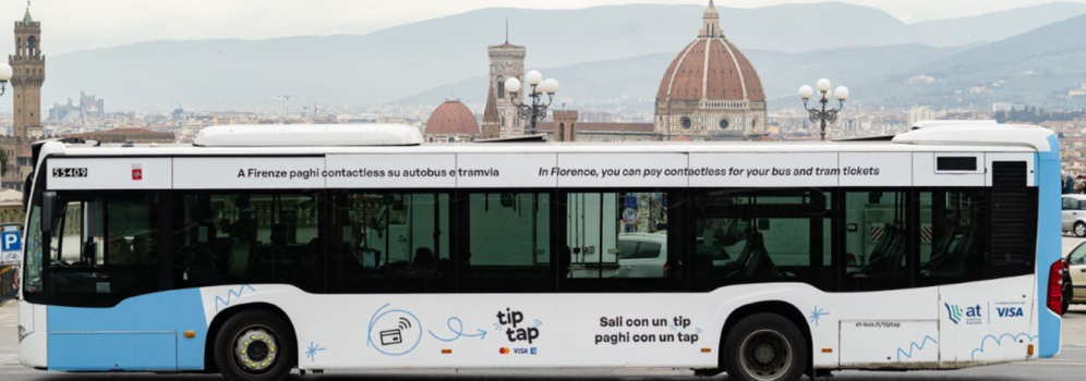 TipTap advertising on a bus wrap in Tuscany.